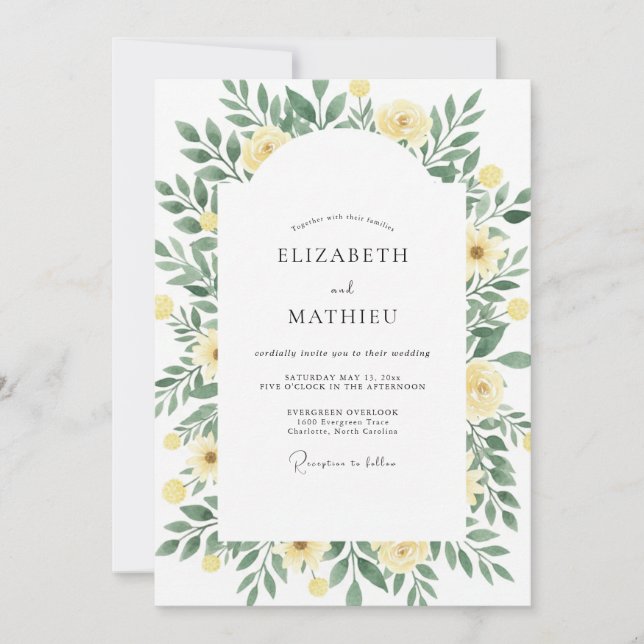 Invitation Mariage Feuille d'Olive Jaune Pressée (Devant)
