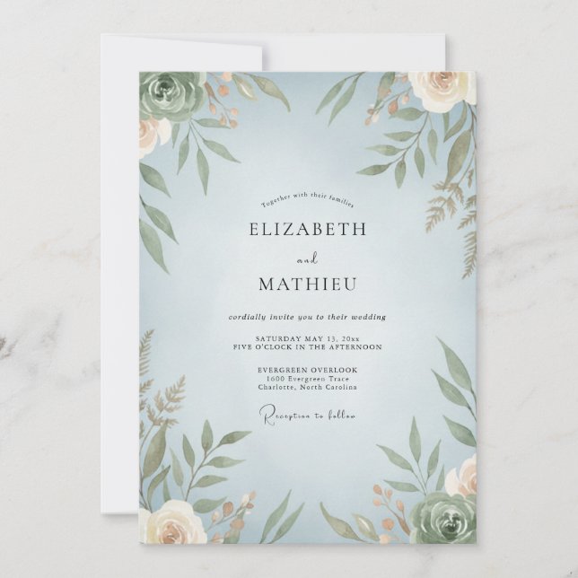 Invitation Mariage Feuille d'Olivier Azur (Devant)