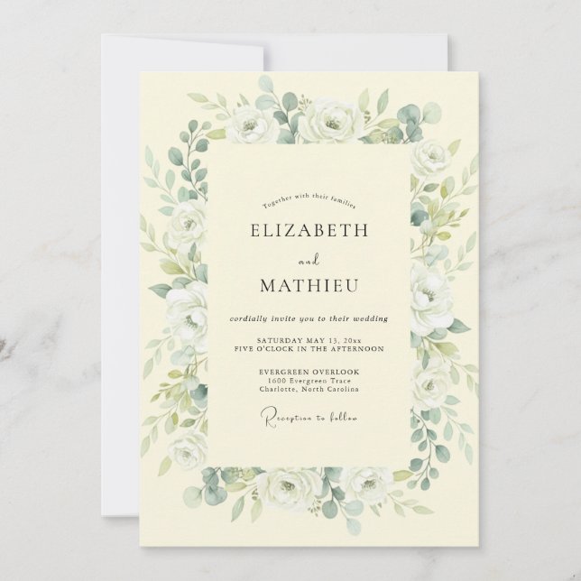 Invitation Mariage Feuille d'Olivier Beurre (Devant)
