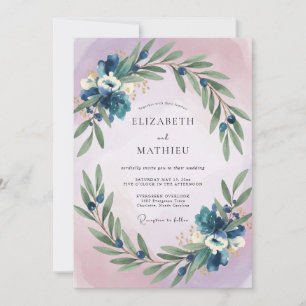 Invitation Mariage Feuille d'Olivier Indigo