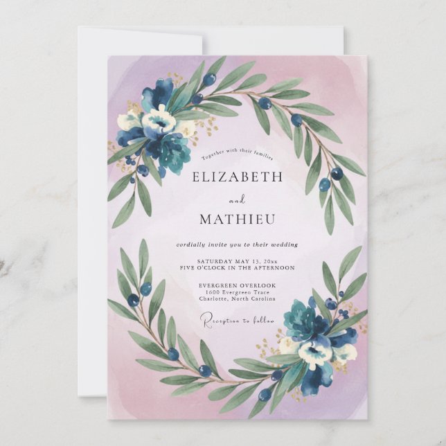 Invitation Mariage Feuille d'Olivier Indigo (Devant)