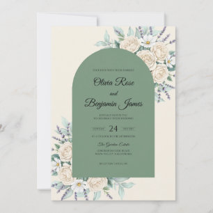Invitation Mariage feuille d'olivier ivoire