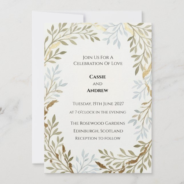 Invitation Mariage Feuille d'Olivier Sage (Devant)