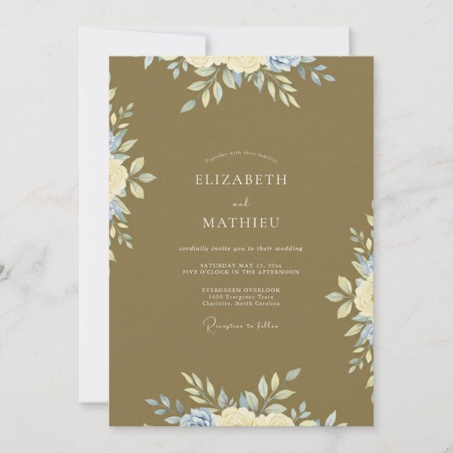 Invitation Mariage Feuille d'Or Antique Moutarde (Devant)