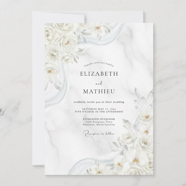 Invitation Mariage feuille d'or blanc (Devant)