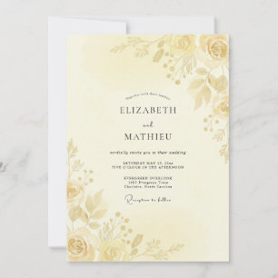 Invitation Mariage Feuille d'Or Champagne