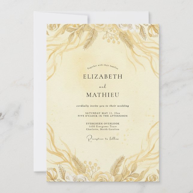 Invitation Mariage feuille d'or Champagne (Devant)