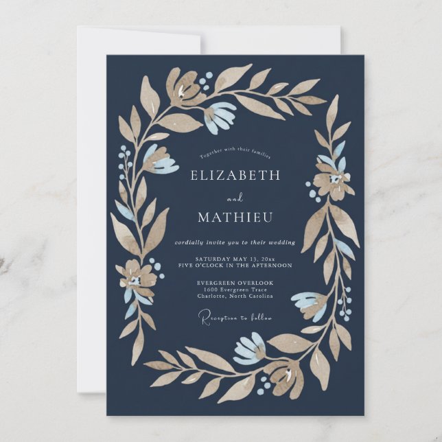 Invitation Mariage feuille d'or Champagne de minuit (Devant)