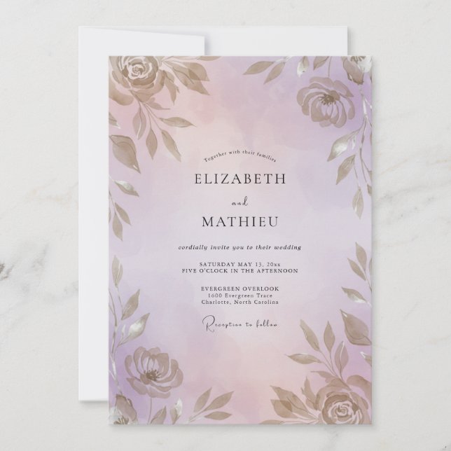 Invitation Mariage feuille d'or chaud Pervenche (Devant)