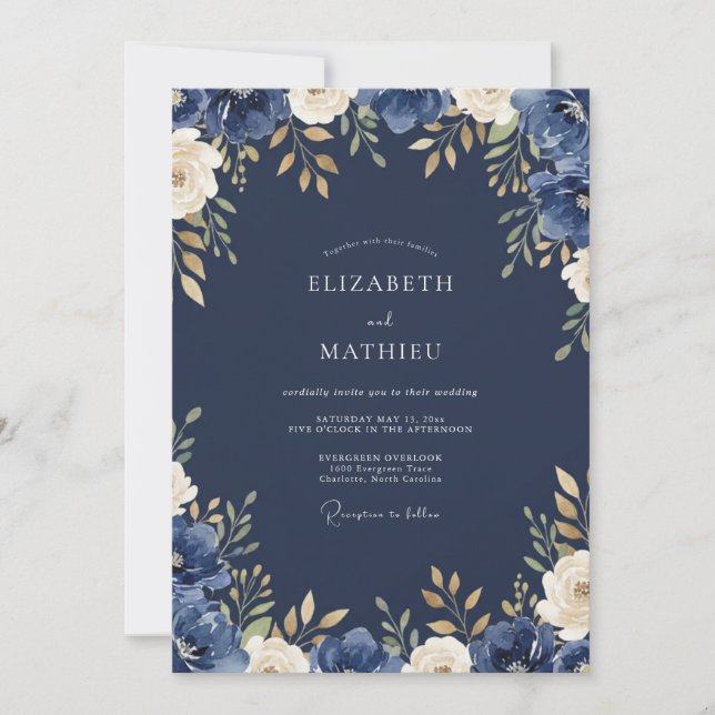 Invitation Mariage Feuille d'Or Douce de Minuit (Devant)