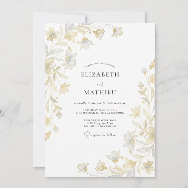 Invitation Mariage feuille dorée Champagne (Devant)