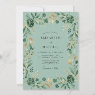 Invitation Mariage feuille dorée écume de mer