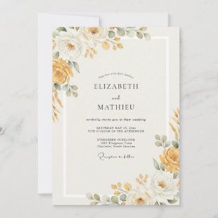 Invitation Mariage Feuille Dorée Miel