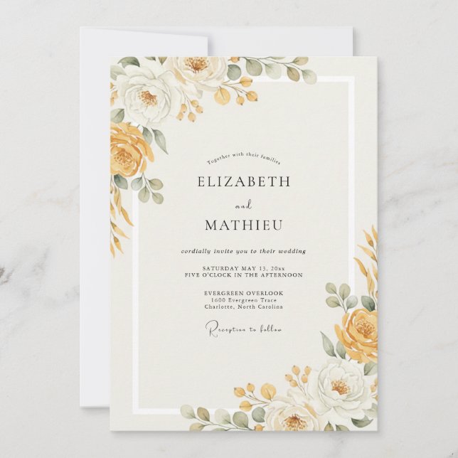 Invitation Mariage Feuille Dorée Miel (Devant)