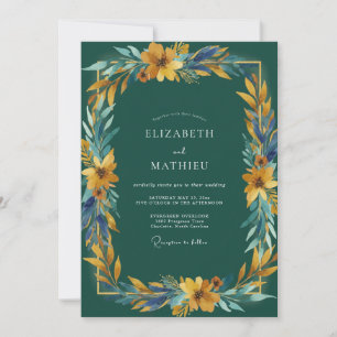 Invitation Mariage Feuille Dorée Moutarde