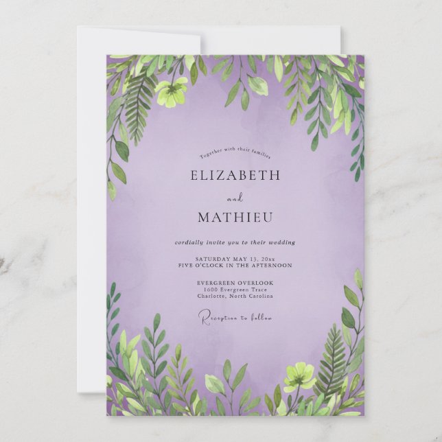 Invitation Mariage Feuille Douce Améthyste (Devant)
