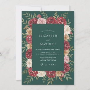 Invitation Mariage Feuille Émeraude Cramoisi