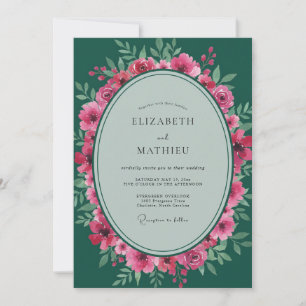 Invitation Mariage Feuille Émeraude Magenta