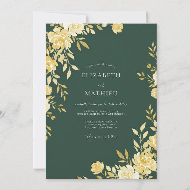 Invitation Mariage Feuille Émeraude Ocre (Devant)
