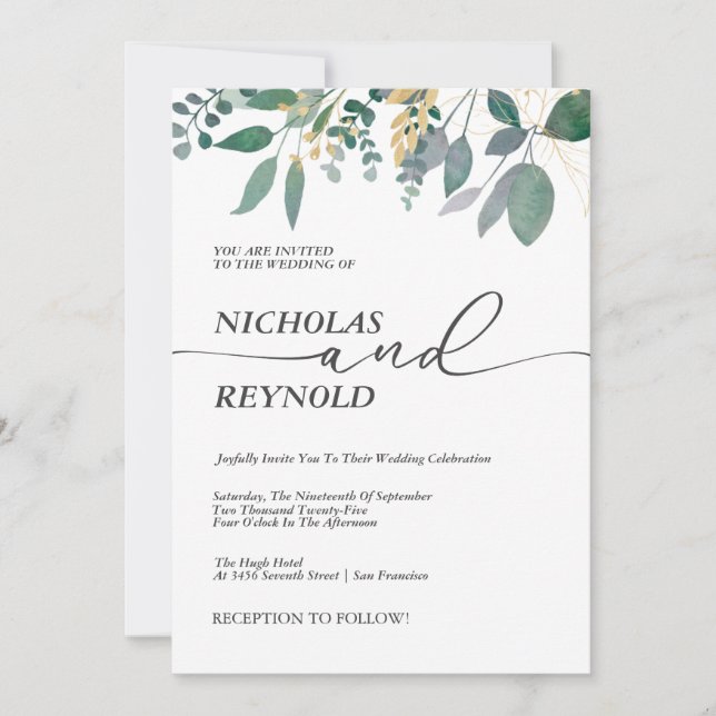 Invitation Mariage Feuille Enchanté Romance Eucalyptus (Devant)