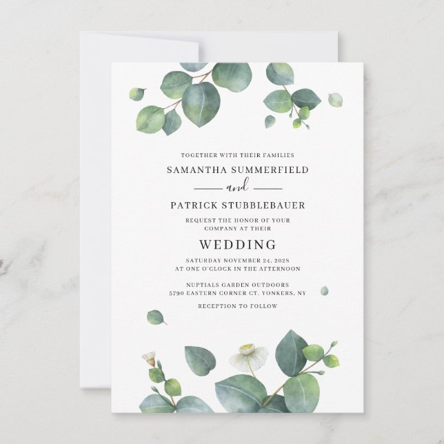 Invitation Mariage Feuille Eucalyptus Botanique (Devant)