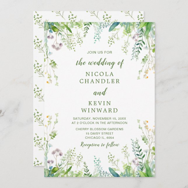 Invitation Mariage Feuille Eucalyptus Greenery (Devant / Derrière)