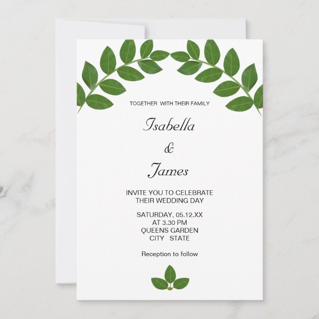 Invitation Mariage Feuille Green Laurel (Devant)