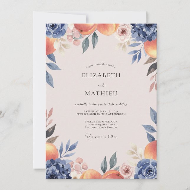 Invitation Mariage Feuille Indigo Terracotta (Devant)