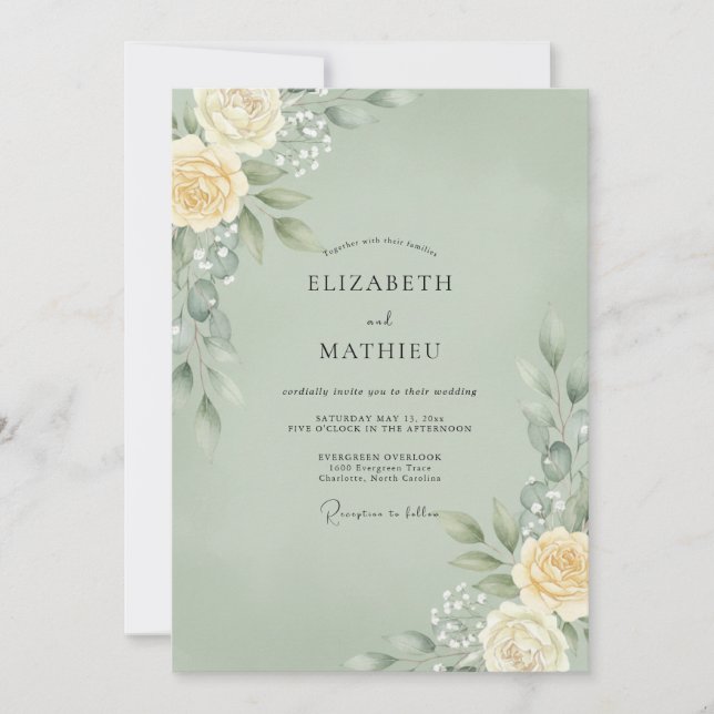 Invitation Mariage feuille ivoire écume de mer (Devant)