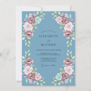 Invitation Mariage Feuille Lavande Acier
