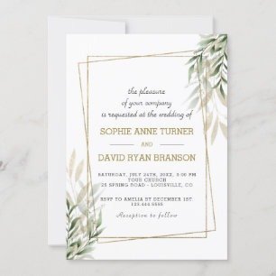 Invitation Mariage Feuille Luxury Gold Frame Watercolor
