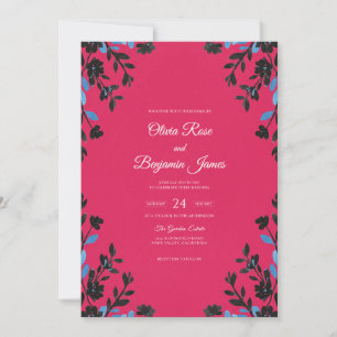 Invitation Mariage Feuille Magenta