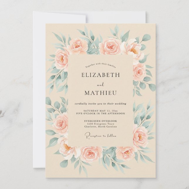 Invitation Mariage Feuille Mentholée Champagne (Devant)