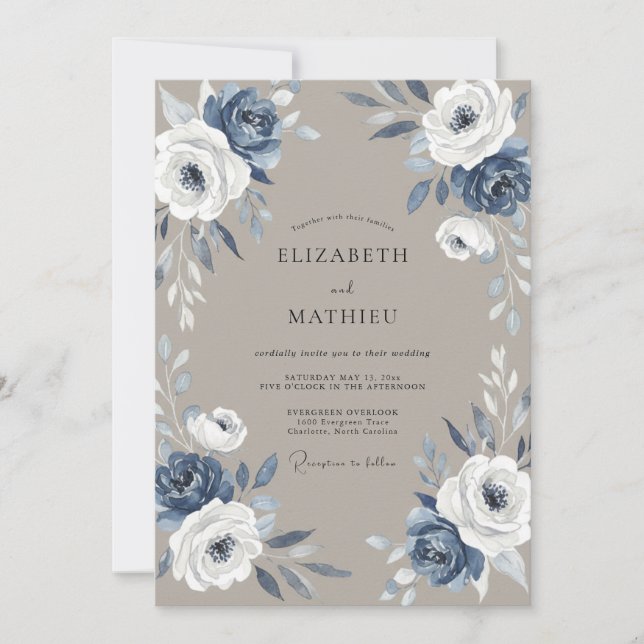 Invitation Mariage feuille morte ardoise (Devant)