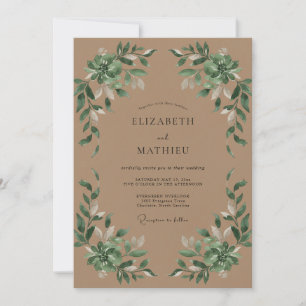 Invitation Mariage feuille olive taupe