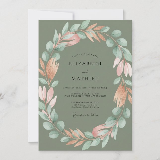 Invitation Mariage feuille olive terre cuite (Devant)
