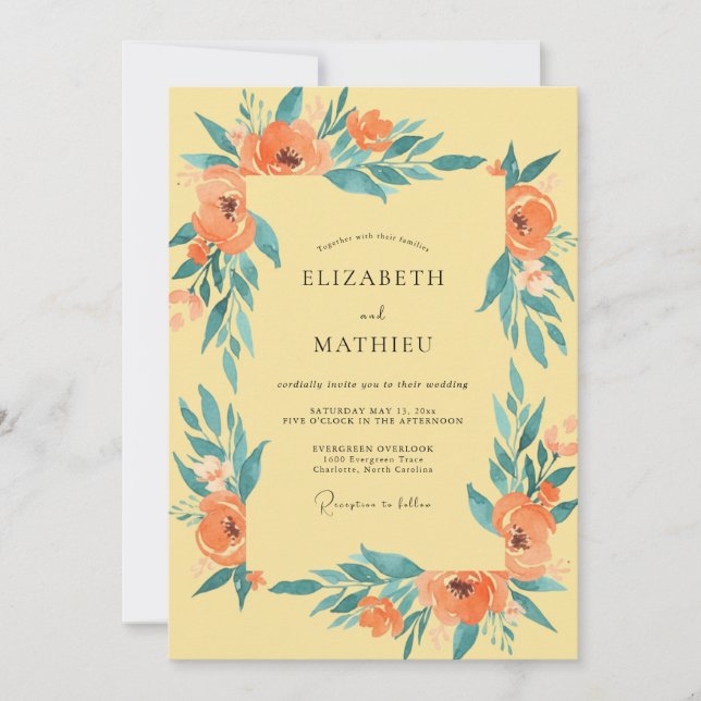 Invitation Mariage Feuille Orange Moutarde (Devant)