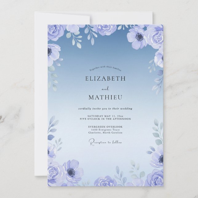 Invitation Mariage Feuillé Peint Bleuet (Devant)