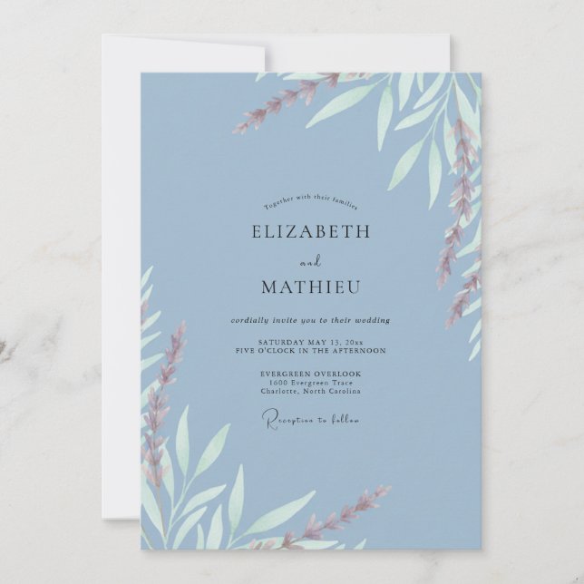 Invitation Mariage feuille peinte à l'aquarelle en acier (Devant)