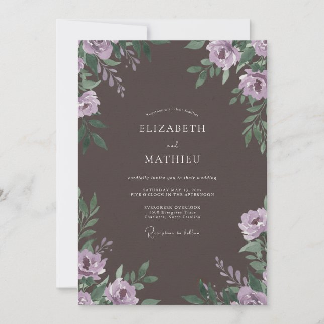 Invitation Mariage Feuille Peinte de Prune Maussade (Devant)
