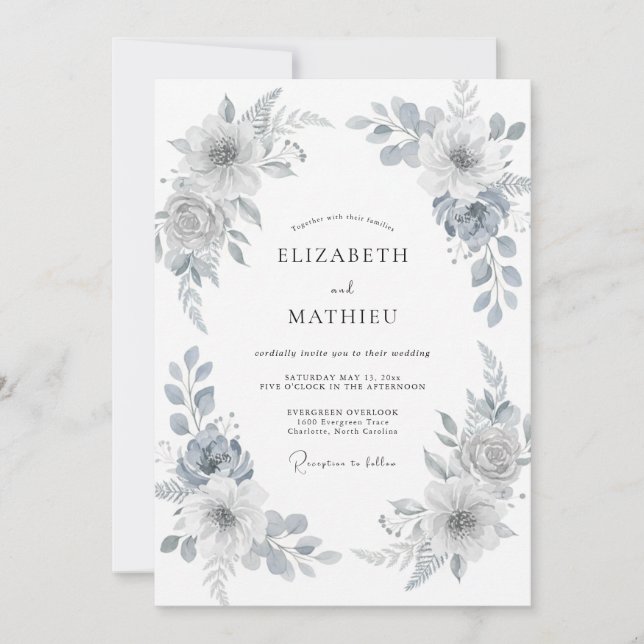 Invitation Mariage Feuille Peinte en Argent (Devant)