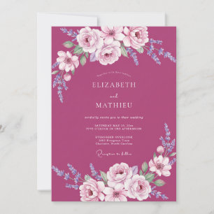 Invitation Mariage Feuille Peinte en Magenta