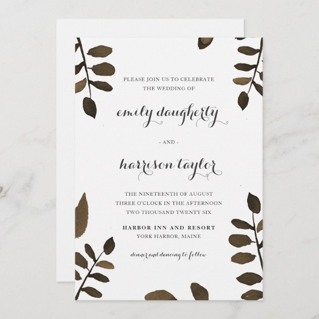 Invitation Mariage Feuille rustique (Devant / Derrière)