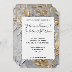 Invitation Mariage Feuille Silver Grey Gold