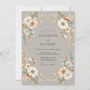 Invitation Mariage feuille taupe et Seafoam