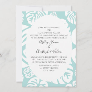 Invitation Mariage Feuille Tropical bleu et blanc doux