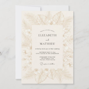 Invitation Mariage feuille tropicale champagne