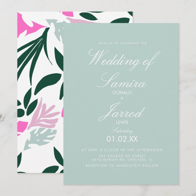 Invitation Mariage feuille tropicale de Monstera printemps ét (Devant / Derrière)