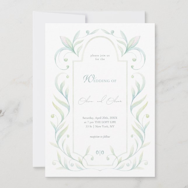 Invitation Mariage Feuille vert (Devant)