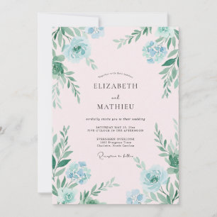 Invitation Mariage Feuille Vert Clair Aqua Peint à la Main
